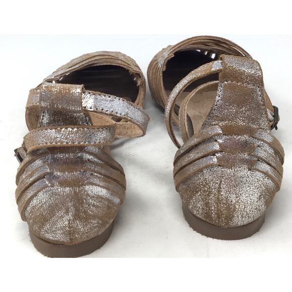 Seychelles Trinket Pewter Metallic Woven Strappy Leather Flats Women's Size 7 - Picture 6 of 7